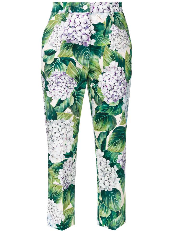 Dolce & Gabbana Hydrangea Print Cropped Trousers - Green