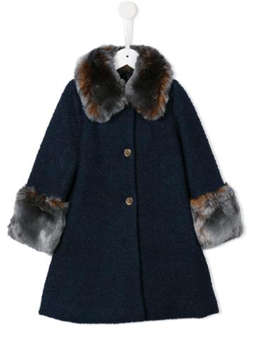 La Stupenderia Faux Fur Trimmed Coat, Girl's, Size: 12 Yrs, Blue
