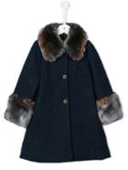 La Stupenderia Faux Fur Trimmed Coat, Girl's, Size: 12 Yrs, Blue