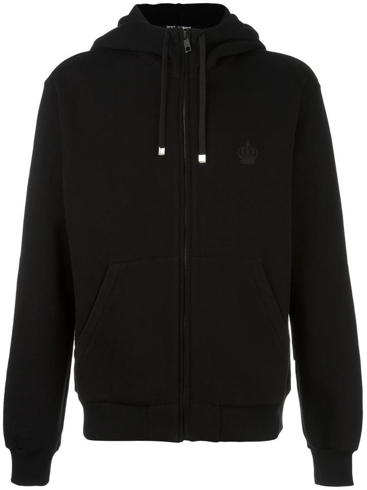 Dolce & Gabbana Embroidered Crown Hoodie, Men's, Size: 48, Black, Cotton/polyester