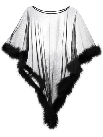 Folies By Renaud Feather Trim Sheer Poncho, Women's, Black, Nylon/feather