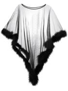 Folies By Renaud Feather Trim Sheer Poncho, Women's, Black, Nylon/feather