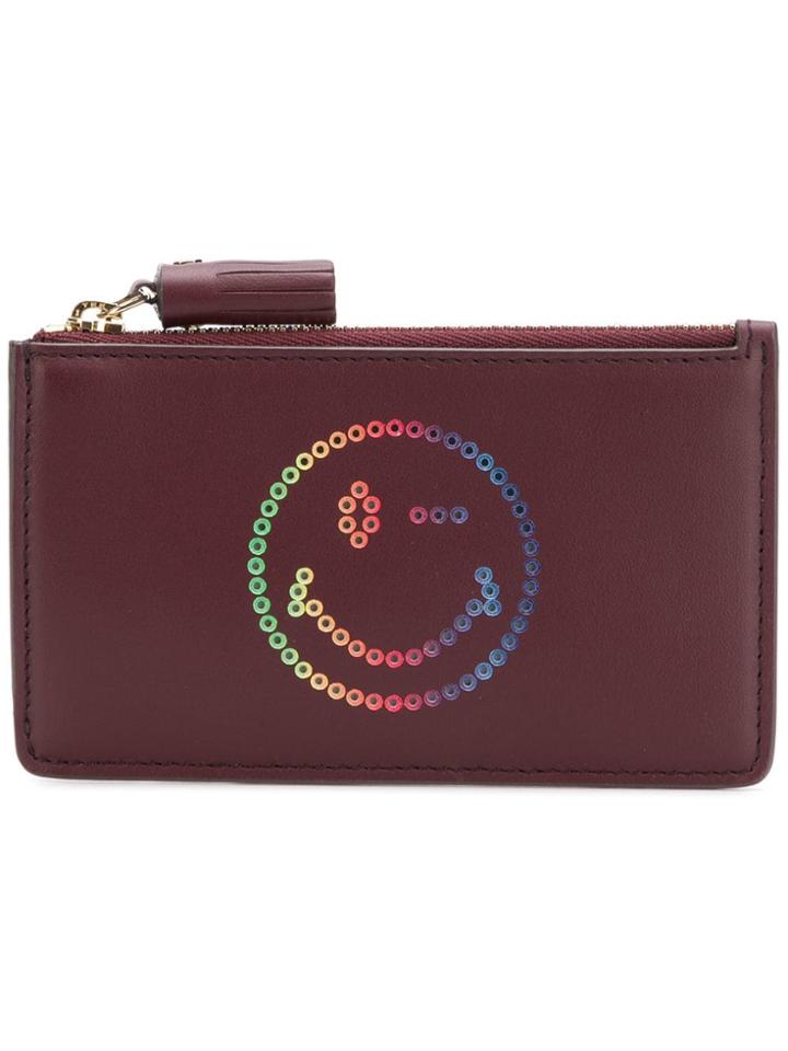 Anya Hindmarch Zipped Card Key Case Rainbow Wink In Claret Circus -