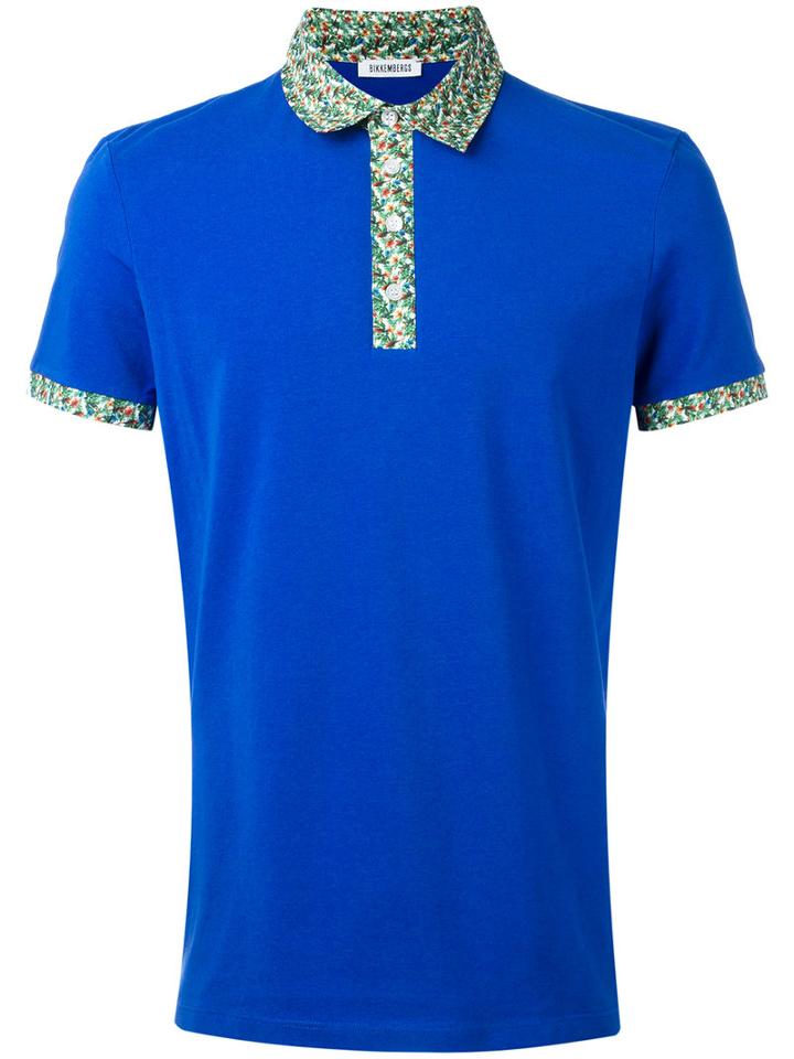 Dirk Bikkembergs Print Collar Polo Shirt, Men's, Size: Medium, Blue, Cotton/spandex/elastane