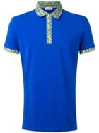 Dirk Bikkembergs Print Collar Polo Shirt, Men's, Size: Medium, Blue, Cotton/spandex/elastane