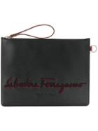 Salvatore Ferragamo - Logo Embroidered Clutch Bag - Women - Calf Leather - One Size, Black, Calf Leather