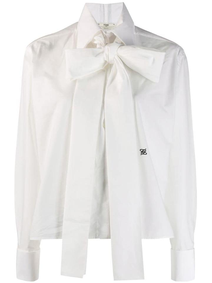 Fendi Maxi-bow Taffeta Blouse - White