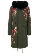 Amen Floral Embroidered Parka Coat - Green