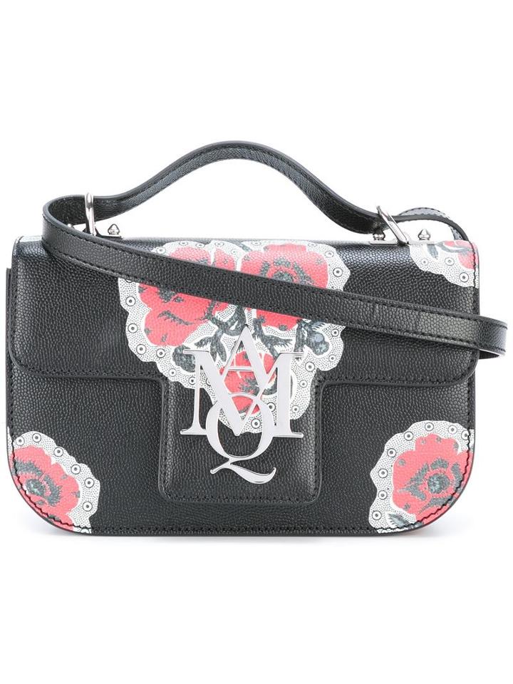 Alexander Mcqueen Poppy Print Crossbody Satchel, Women's, Black, Bos Taurus/leather