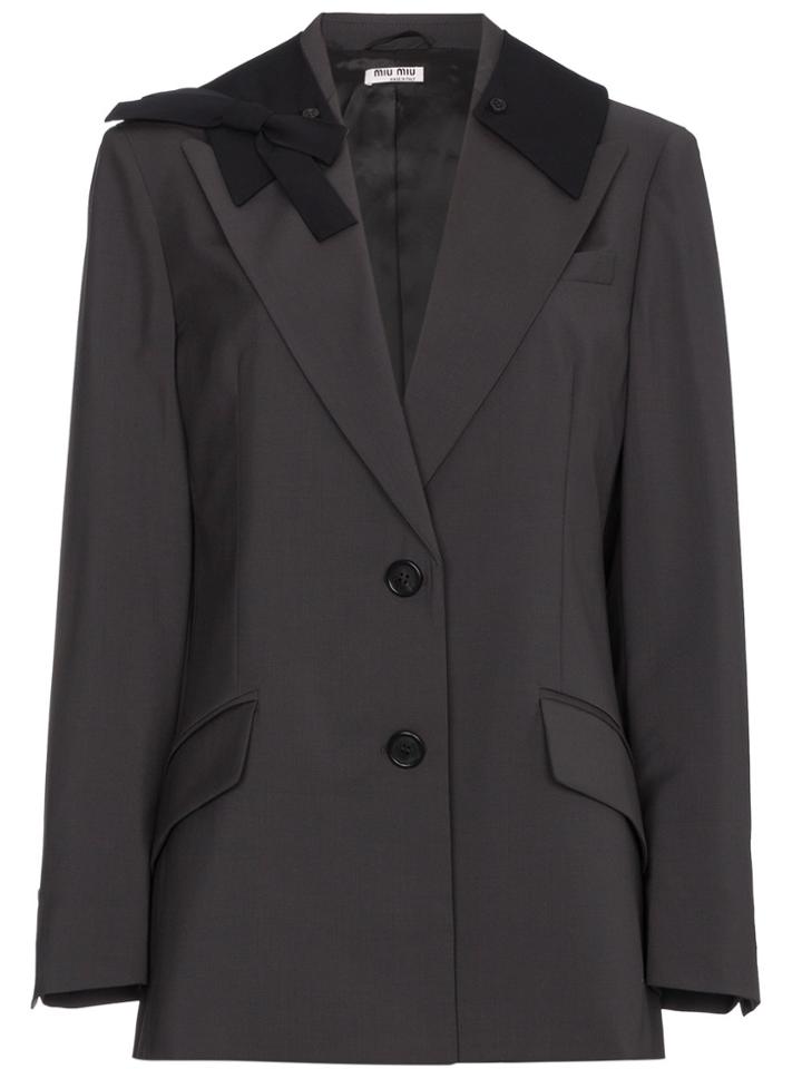 Miu Miu Bow Embellished Wool Mohair-blend Blazer - Grey