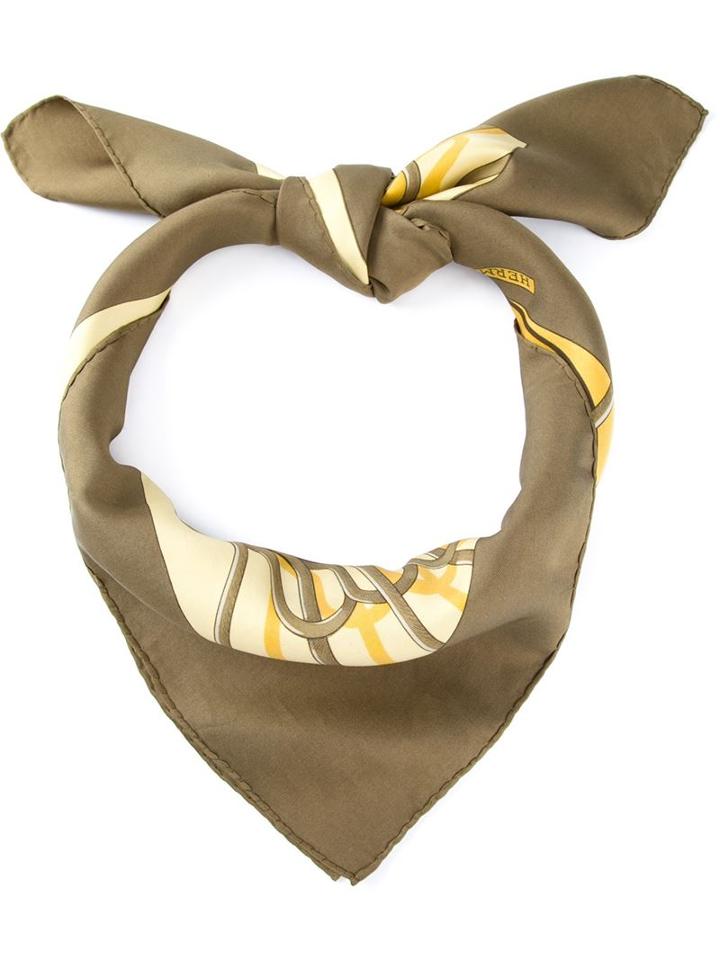 Hermès Vintage Wheel Print Scarf, Women's, Green