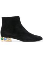 Casadei Embellished Heel Ankle Boots - Black