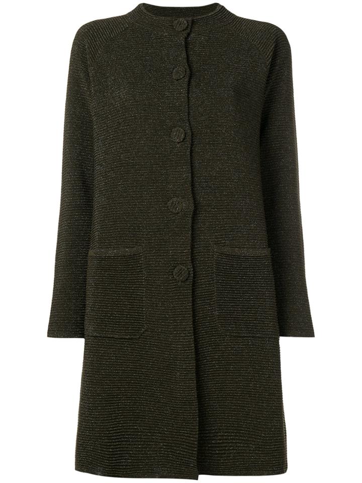 Moschino Lurex Ribbed Band Collar Coat - Green