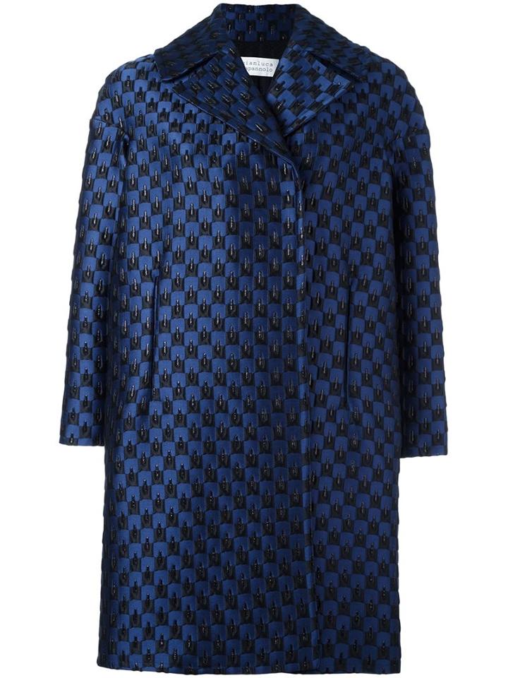 Gianluca Capannolo Brocade Oversized Coat, Women's, Size: 38, Blue, Silk/polyamide/virgin Wool