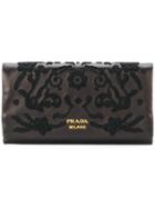 Prada Embroidered Wallet - Black