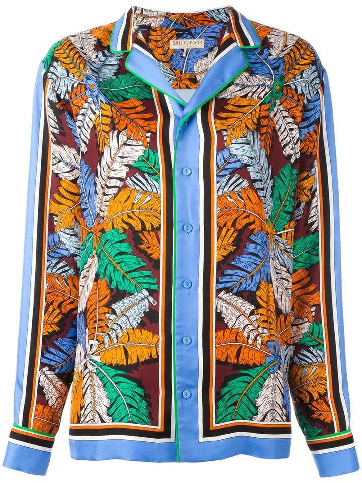 Emilio Pucci Leafs Print Shirt, Women's, Size: 38, Blue, Silk
