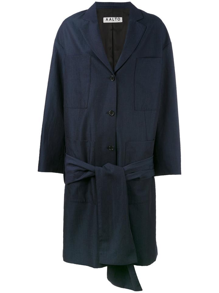 Aalto - Belted Midi Coat - Women - Linen/flax/viscose/virgin Wool - 38, Blue, Linen/flax/viscose/virgin Wool