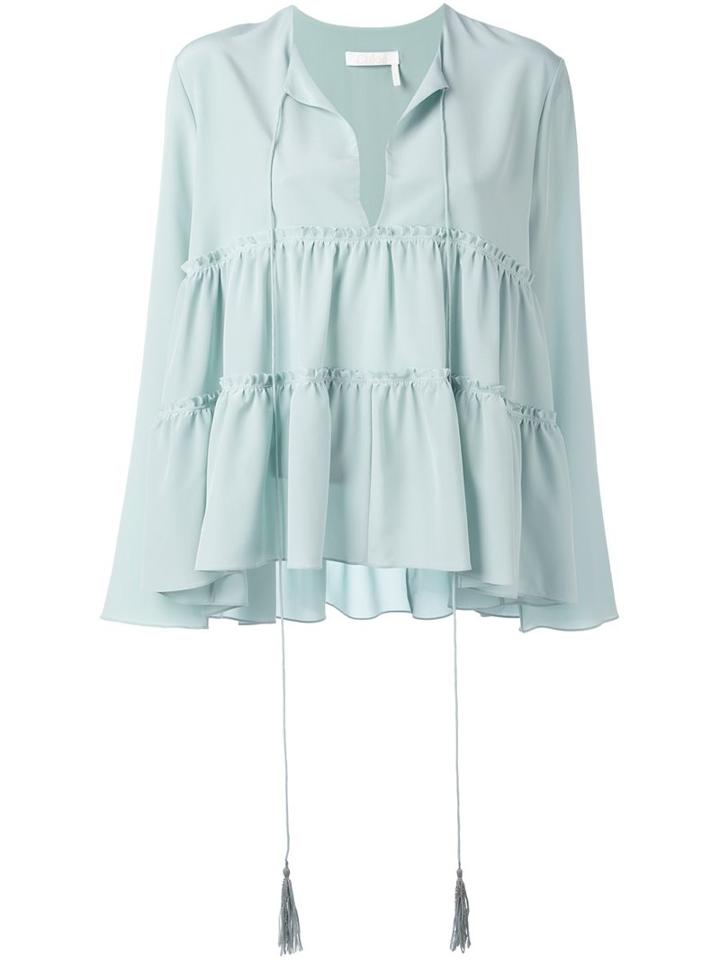 Chloé Tiered Blouse, Women's, Size: 38, Blue, Silk
