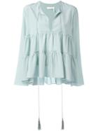 Chloé Tiered Blouse, Women's, Size: 38, Blue, Silk