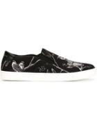 Dolce & Gabbana Owl Print Slip-on Sneakers, Men's, Size: 41, Black, Rubber/cotton/leather