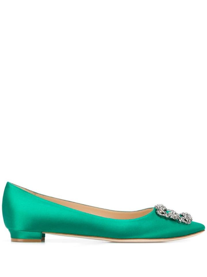 Manolo Blahnik Hangisi Ballerina Shoes - Bright Green