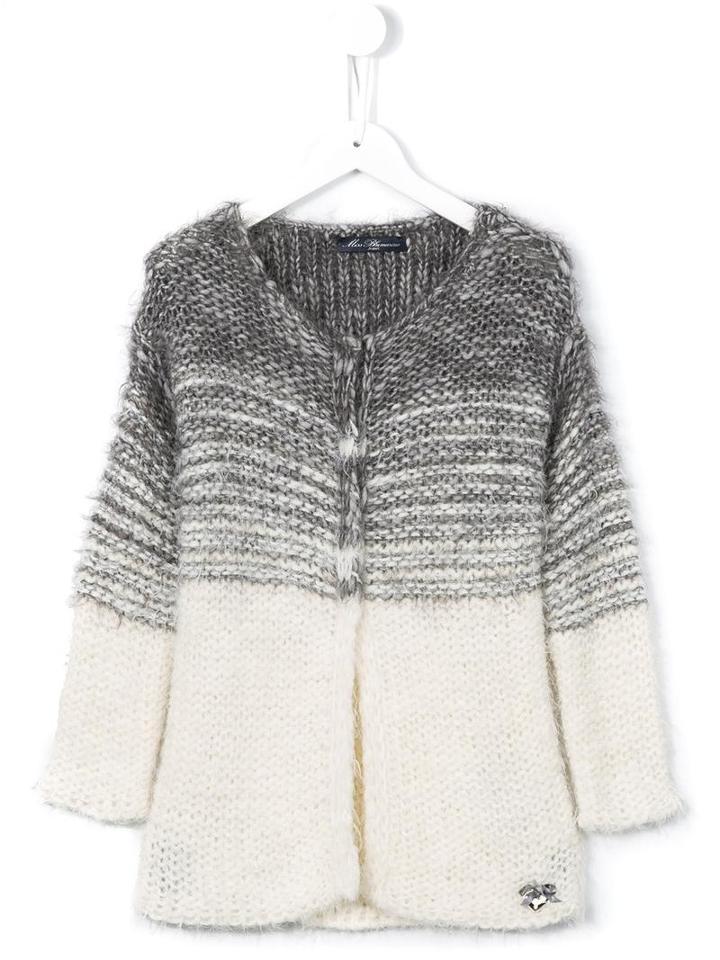 Miss Blumarine Two-tone Cardigan, Girl's, Size: 8 Yrs, Grey