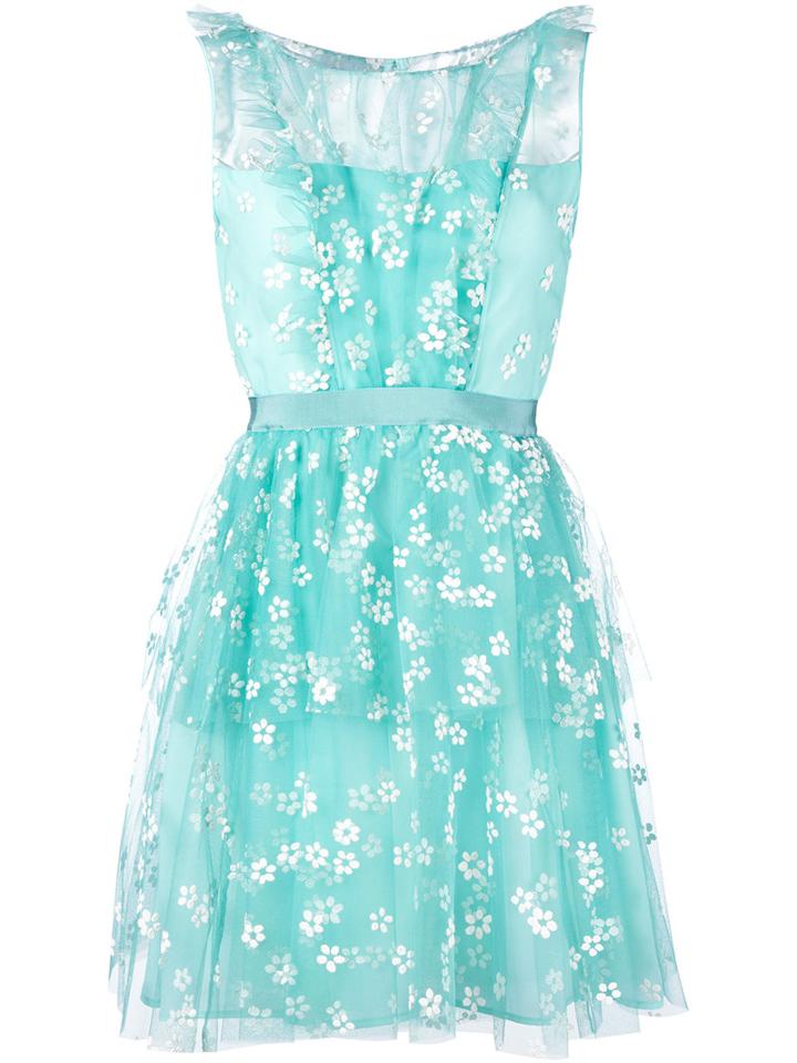 Si Jay - Floral-embroidered Tulle Dress - Women - Nylon - 42, Green, Nylon
