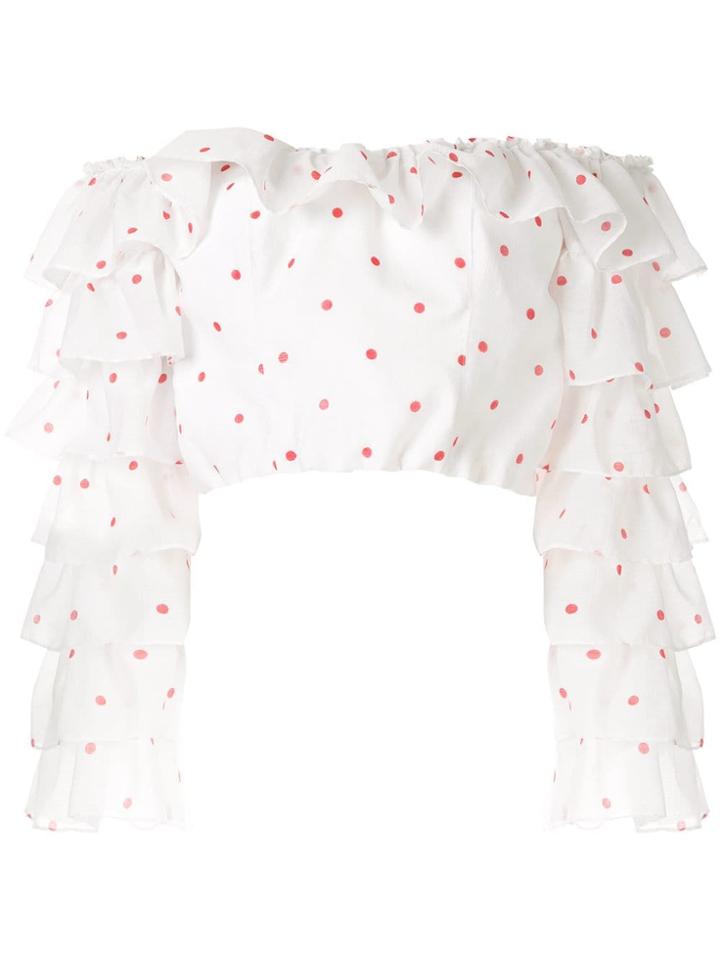 Bambah Polka Ruffle Cropped Blouse - White