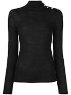 Balmain Shoulder Button Slim Fit Sweater - Black