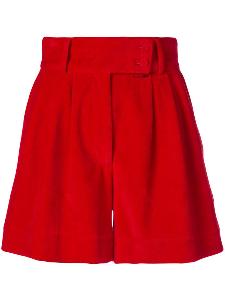 Styland High Rise Velvet Shorts - Red