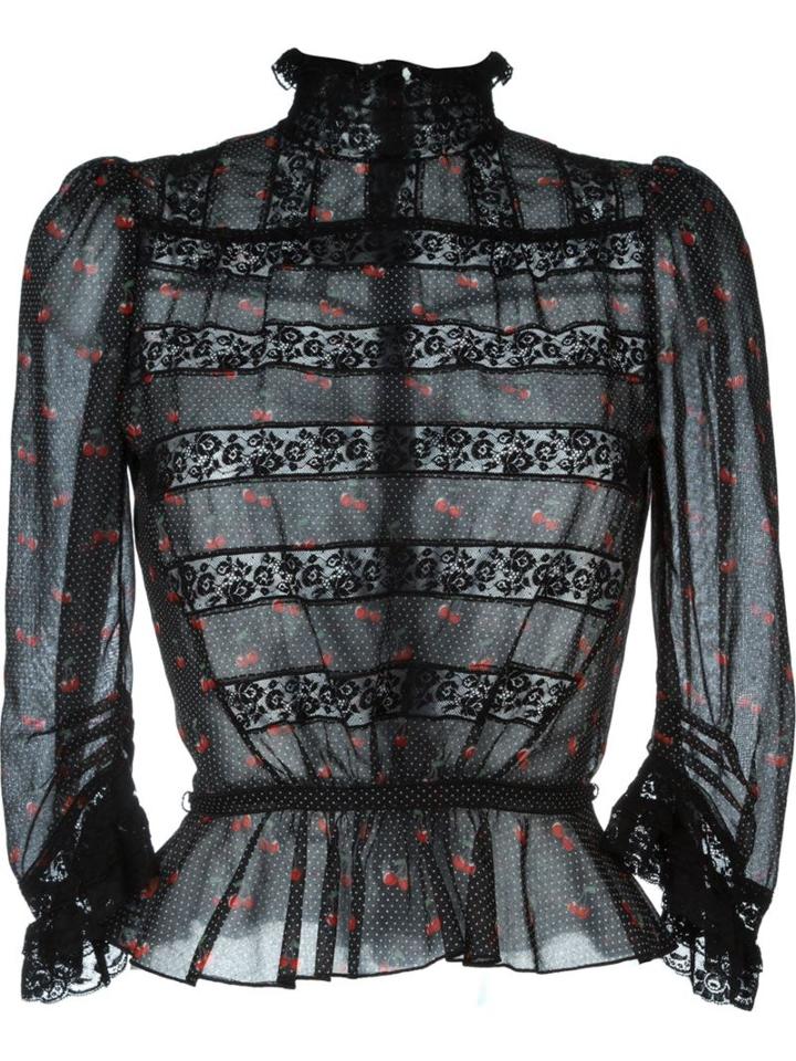 Marc By Marc Jacobs Cherry Print Blouse, Women's, Size: 6, Black, Cotton