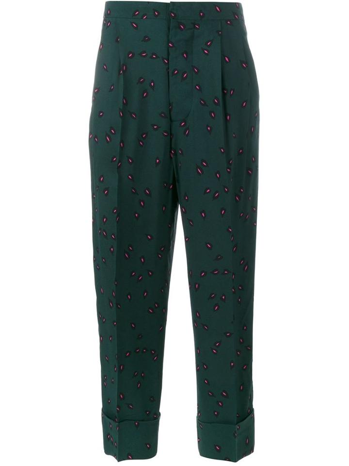 Marni Leaf Print Cropped Trousers, Women's, Size: 40, Green, Viscose