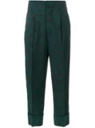 Marni Leaf Print Cropped Trousers, Women's, Size: 40, Green, Viscose