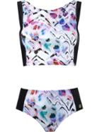 Brigitte Printed Crop Top Bikini Set, Women's, Size: P, Black, Polyamide/spandex/elastane