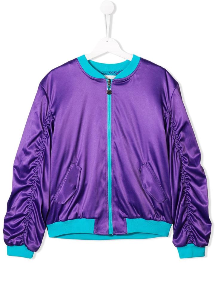 Alberta Ferretti Kids Ruched Sleeve Bomber Jacket - Purple