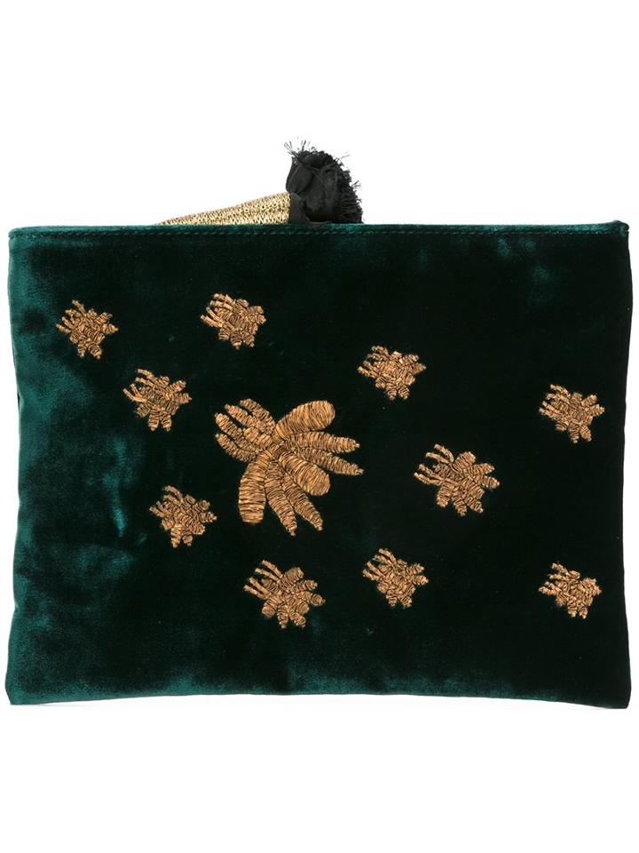 Sanayi 313 Ragno Embroidered Velvet Clutch, Women's, Green
