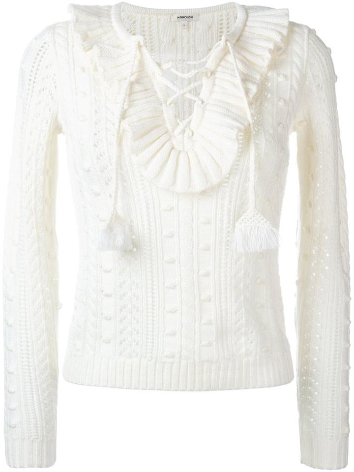 Manoush Ruffle Front Jumper, Women's, Size: Small, White, Wool