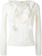 Manoush Ruffle Front Jumper, Women's, Size: Small, White, Wool