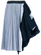 Sacai Pleated Asymmetric Midi Skirt, Women's, Size: 2, Blue, Cotton/polyester