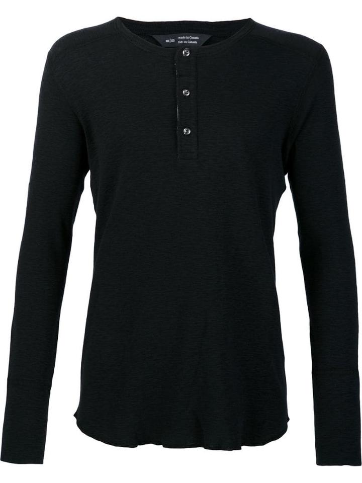 Wings+horns Long Sleeved Henley - Black