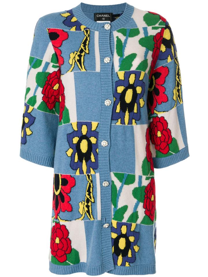 Chanel Vintage Floral Cashmere Cardi-coat - Multicolour