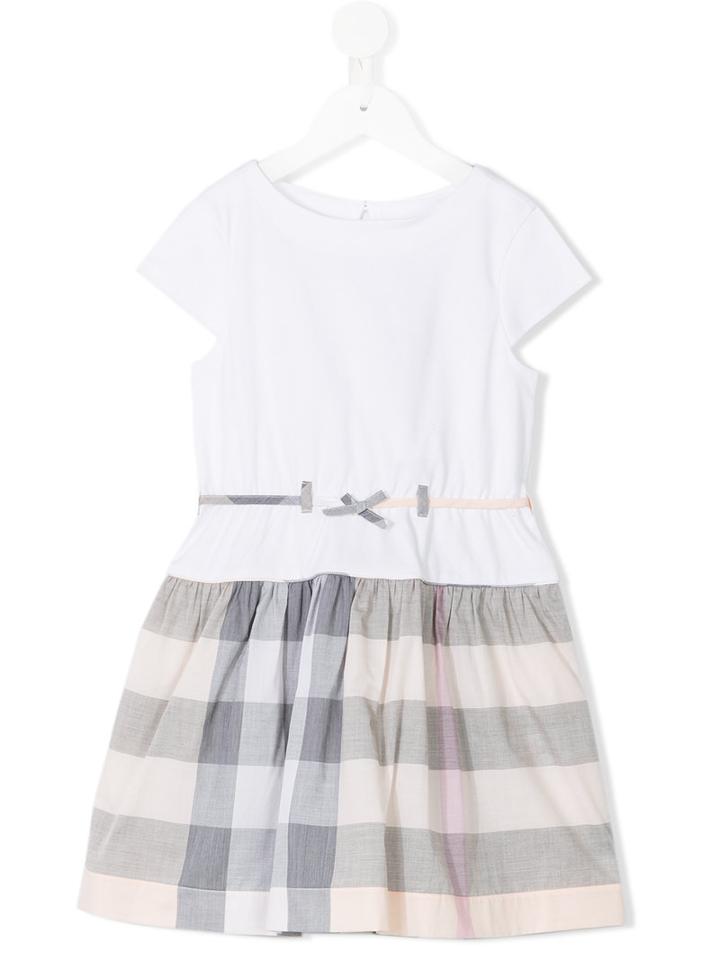 Burberry Kids Checkered Hem Short-sleeved Dress, Girl's, Size: 12 Yrs, White