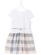 Burberry Kids Checkered Hem Short-sleeved Dress, Girl's, Size: 12 Yrs, White