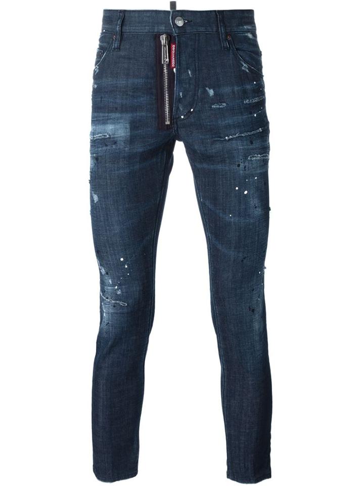 Dsquared2 Skater Jeans, Men's, Size: 52, Blue, Cotton/spandex/elastane/polyester/calf Leather