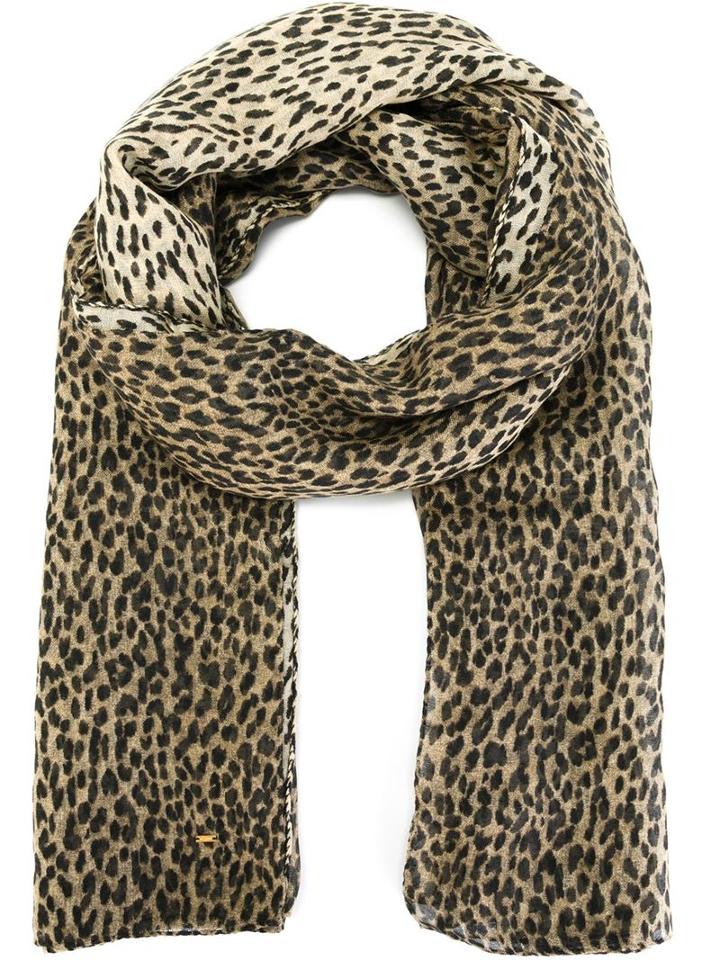 Saint Laurent Leopard Print Scarf, Women's, Nude/neutrals, Silk/cashmere