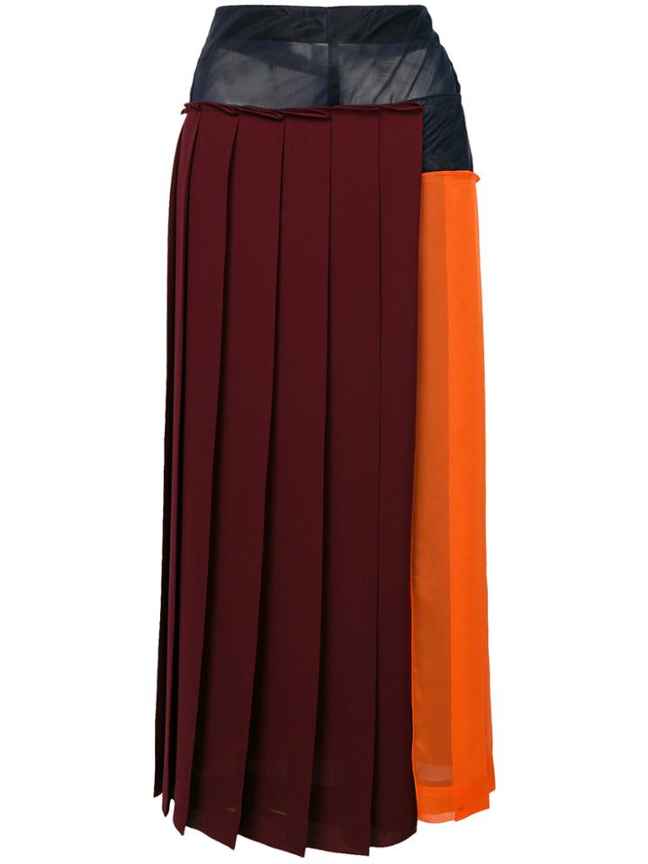 Victoria Beckham Sheer Panel Pleated Skirt - Pink & Purple