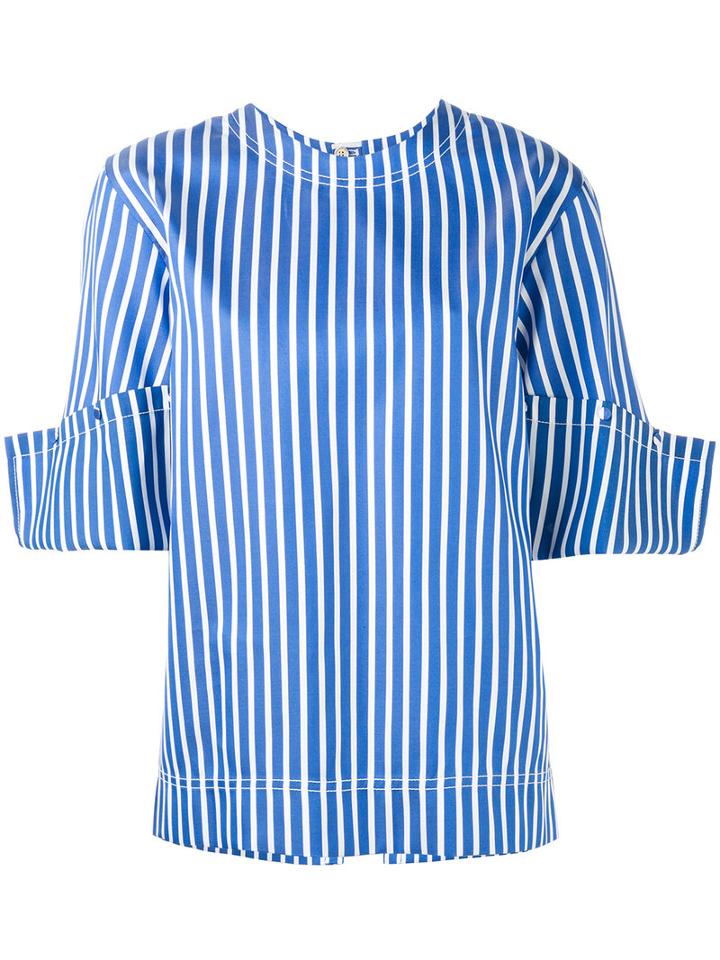Ports 1961 - Turn-up Sleeve Top - Women - Silk/cotton/polyester - 46, Blue, Silk/cotton/polyester