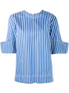 Ports 1961 - Turn-up Sleeve Top - Women - Silk/cotton/polyester - 46, Blue, Silk/cotton/polyester