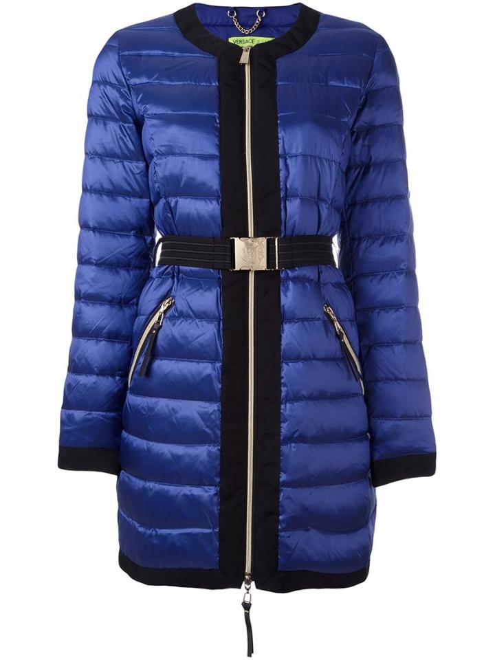 Versace Jeans Belted Puffer Jacket, Women's, Size: 46, Blue, Feather Down/polyamide/polyester