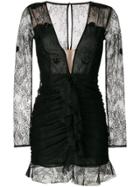 For Love And Lemons Fitted V-neck Lace Dress - Black